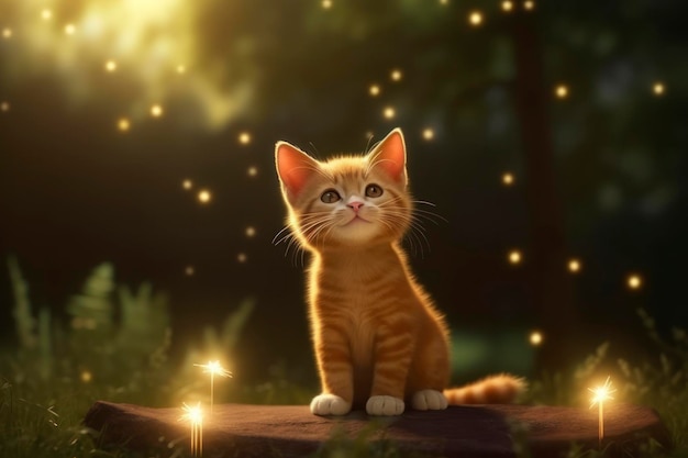 Kleine schattige schattige kitten warme achtergrond ultra realistische 8k reclame foto kopieerruimte