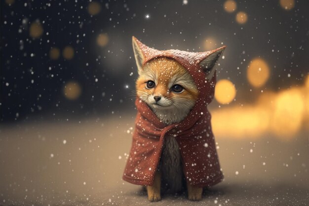 Kleine schattige vos gekleed in rood jasje generatieve ai met een kap