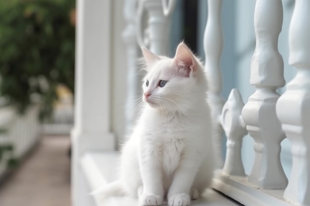 Kleine schattige witte pluizige kitten