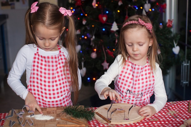 Kleine schattige zusjes bakken peperkoekkoekjes voor Kerstmis