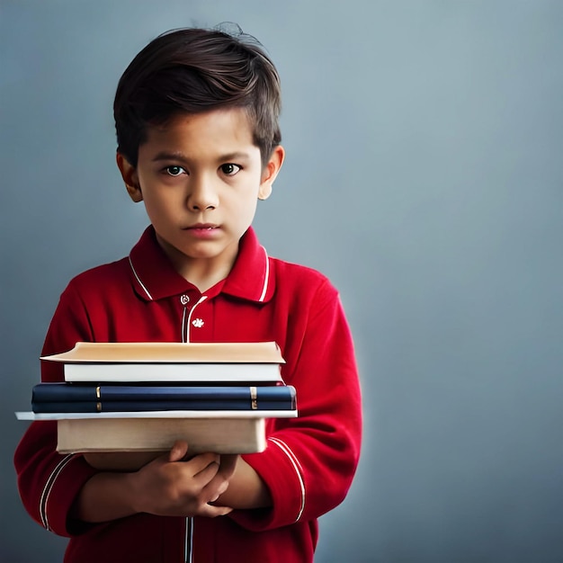 Kleine schooljongen met boeken