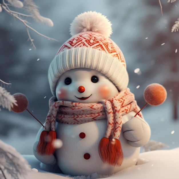 Foto kleine sneeuwman gemaakt buiten morgenlicht