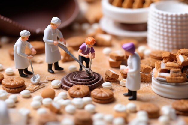 Kleine speelgoed chocolatier die chocolade maakt