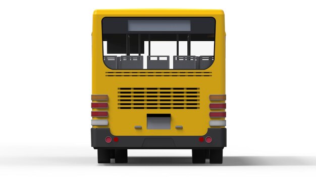 Kleine stedelijke gele bus op een witte achtergrond. 3D-rendering.