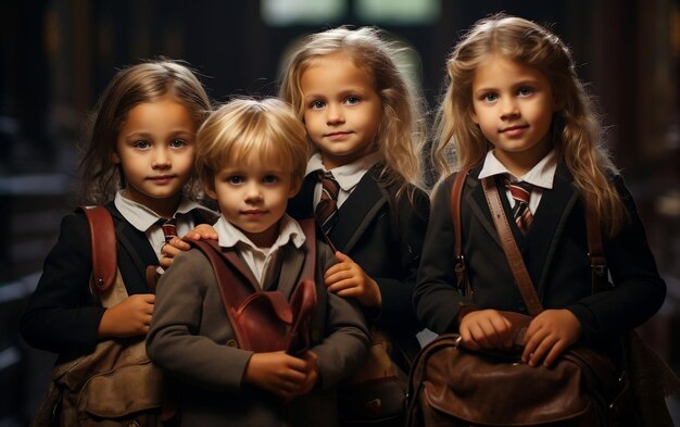 Foto kleine studenten terug naar school ai