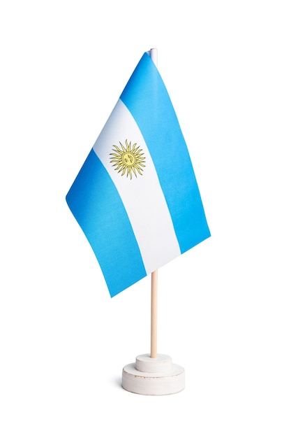 Kleine tafel vlag van Argentinië geïsoleerd op witte achtergrond