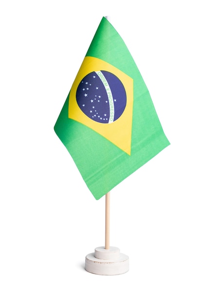 Kleine tafel vlag van Brazilië geïsoleerd op witte achtergrond