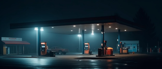 kleine tankstation in filmische stijl