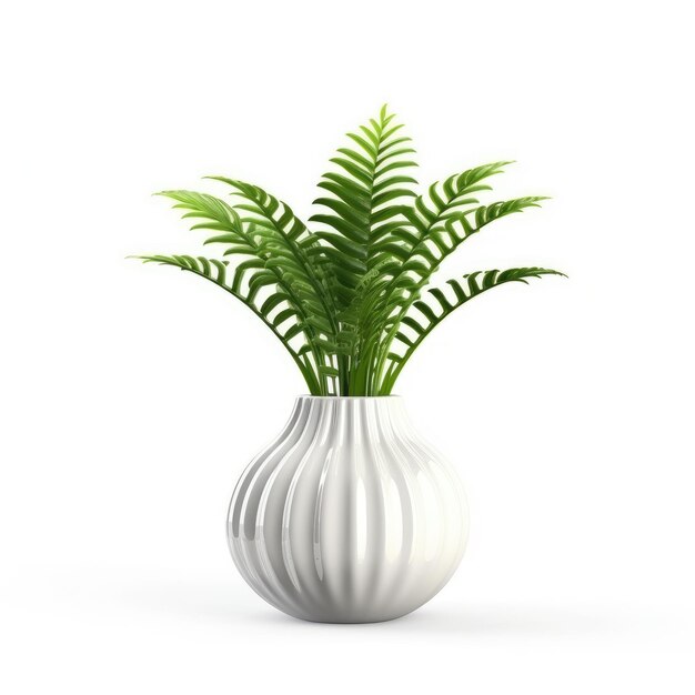 Kleine vaas met groene plant op witte achtergrond