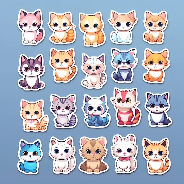 kleine vinyl stickers van katten grappige schattige vector illustratie