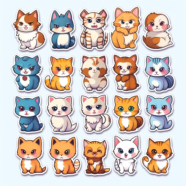 kleine vinyl stickers van katten grappige schattige vector illustratie