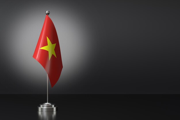 Kleine vlag van de Socialistische Republiek Vietnam voor een zwarte achtergrond 3d Rendering