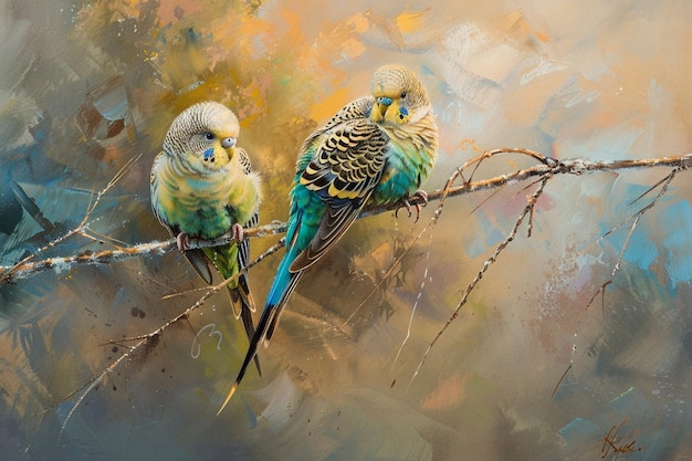 Kleine vrienden Budgerigars samen