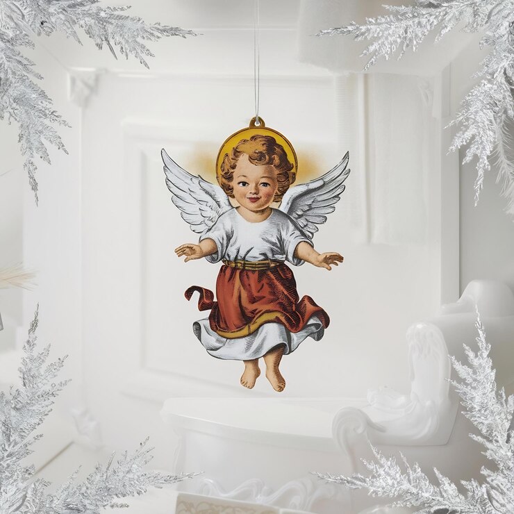 Foto kleine witte beschermengel op witte achtergrond vintage stijl kerstdecoratie