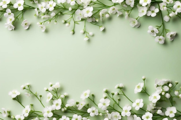 Kleine witte bloemen op een lichtgroene achtergrond Gypsophila Moedersdag Pasen Sint-Valentijnsdag D