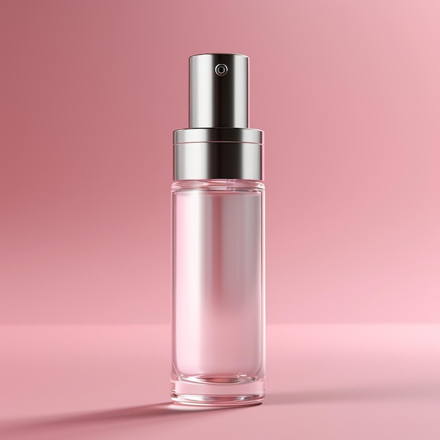 kleine witte glazen fles met metalen deksel voor cosmetisch serum op roze achtergrond voor uw ontwerpmodel