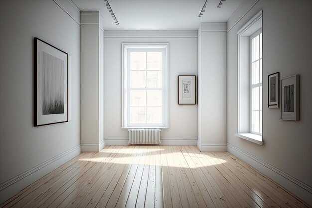 Kleine witte kamer met hardhouten vloer en neutrale verf