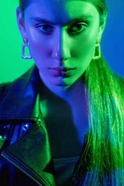 Kleur licht gezicht kunst portret groen blauw vrouw