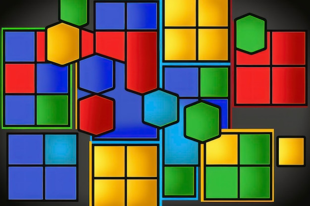 Kleur puzzel achtergrond elk vierkant is in verschillende kleuren gedeeld door gouden lijnen