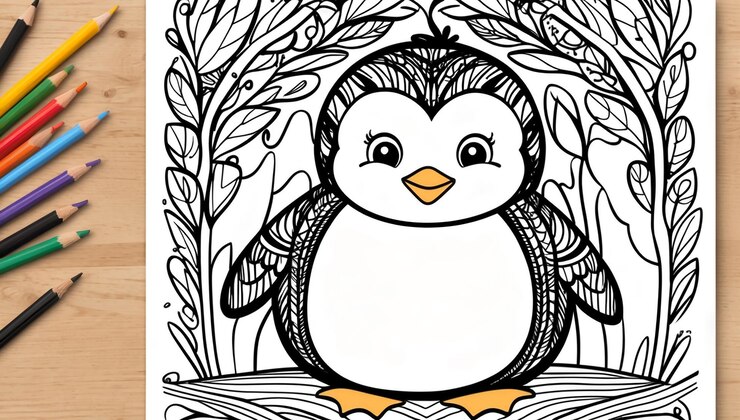 Foto kleurblad schattige pinguïn