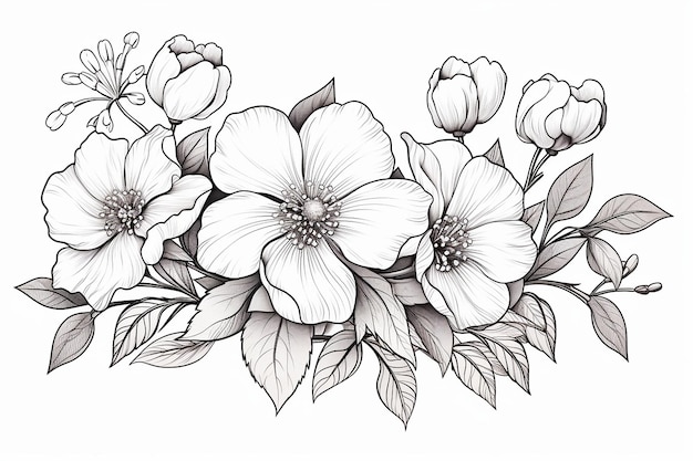 Foto kleurblad voor bloemtekening voor tattoo ontwerp idees
