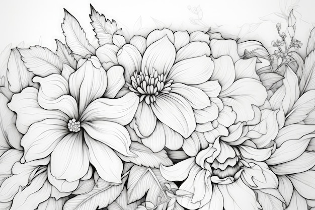 Kleurboek bloemen doodle stijl zwarte omtrek