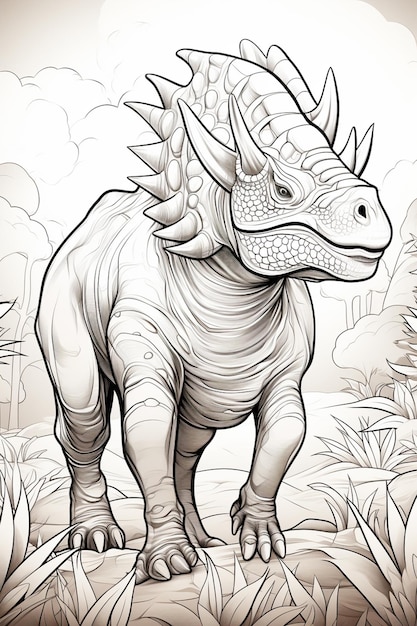 kleurboek van een dinosaurus met een groot hoofd en een lange nek generatieve ai