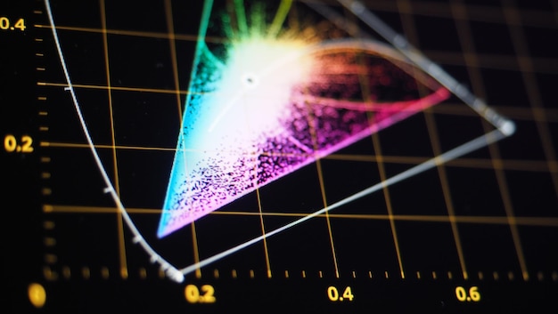 Foto kleurcorrectiegrafiek of rgb-kleurcorrectie-indicator op monitor