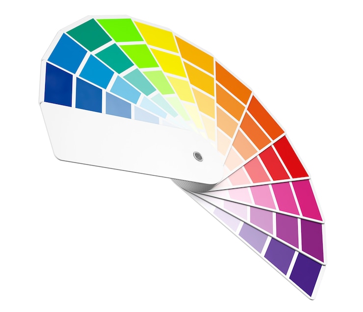 Foto kleurenpaletgids op een witte achtergrond. 3d-rendering