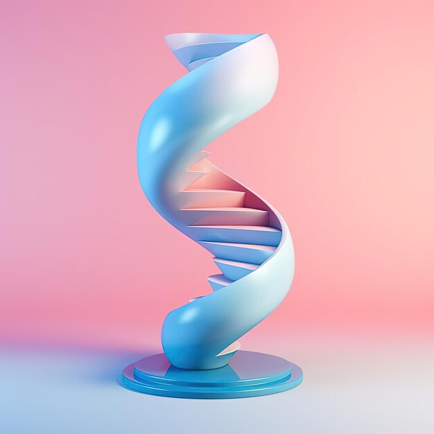 kleurgradiënt met blauwe trappen op een roze achtergrond in de stijl van biomorfe beeldhouwkunst