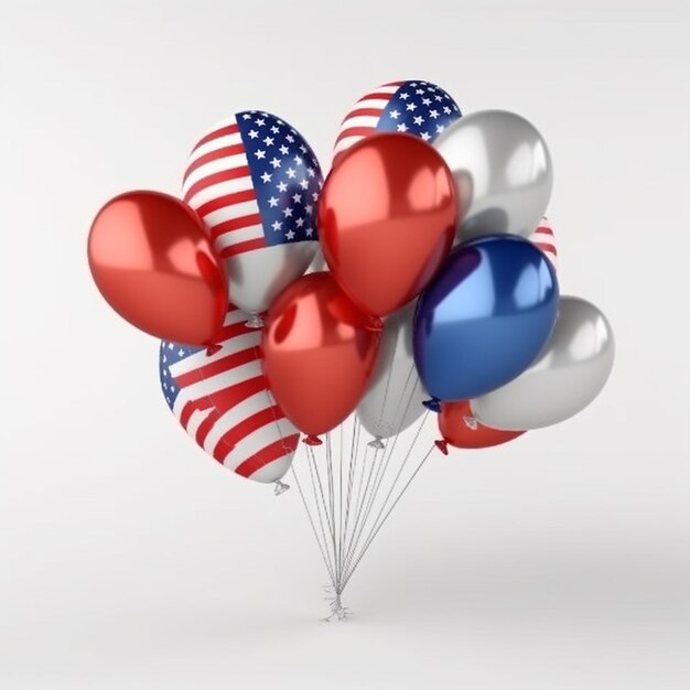 Kleurige ballonnen in de Amerikaanse vlag op de witte achtergrond van de onafhankelijkheid