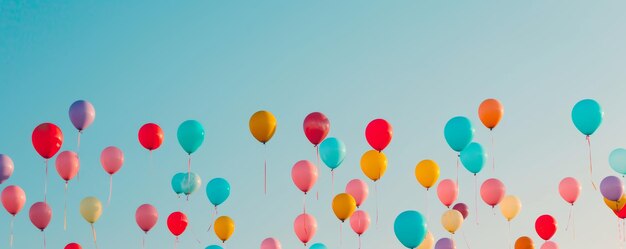 Kleurige ballonnen tegen een heldere blauwe lucht