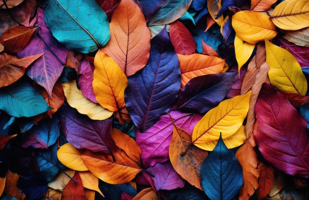 Kleurige bladeren op de achtergrond in de stijl van een kleurenpalet perfect voor de herfst Creatieve AI
