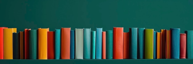 Kleurige boeken tegen een donkere zeegroene achtergrond