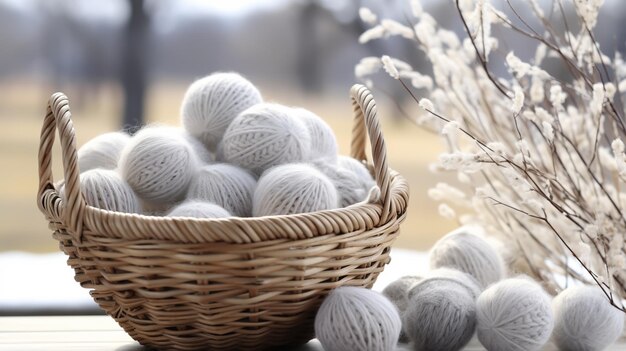 Foto kleurige bollen van wol op een houten tafel variëteit van garen bollen