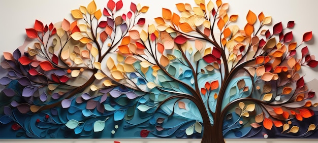 Kleurige boom met bladeren op hangende takken illustratie achtergrond