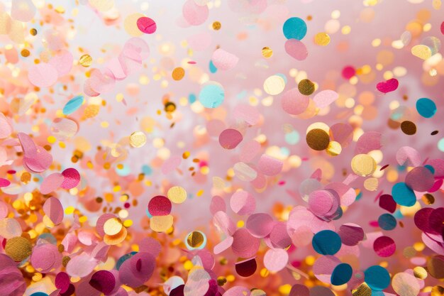 Kleurige confetti vliegen op een feestelijke achtergrond Generatieve AI