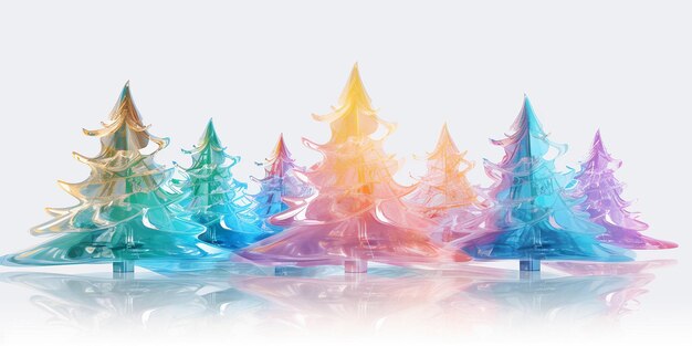 Kleurige doorzichtige glazen kerstbomen op witte achtergrond Illustratie Banner