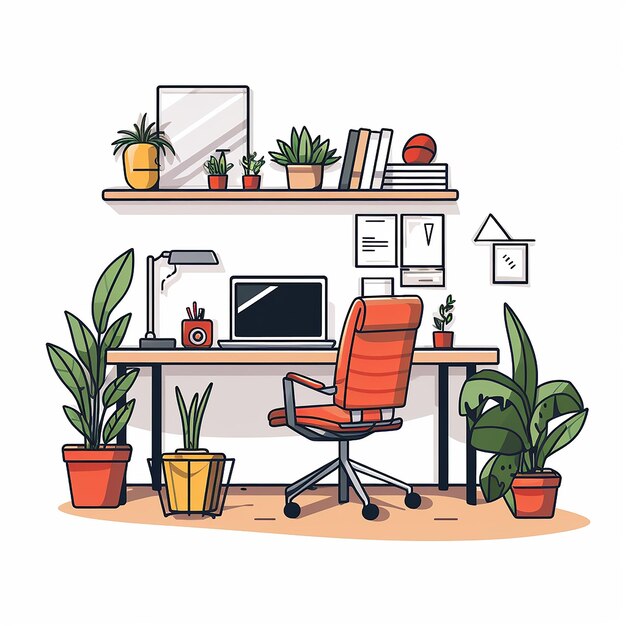 Kleurige home office vectorlijn illustratie