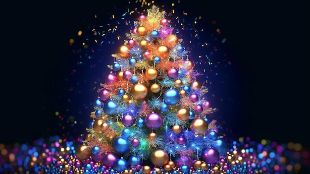 Kleurige kerstboom en kerstboom met ballen