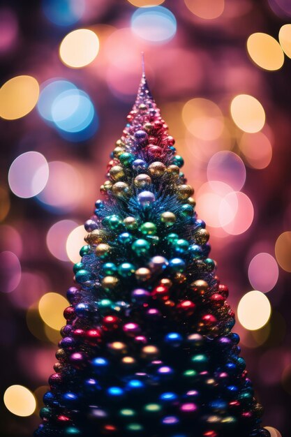 Foto kleurige kerstboom met bokeh lichten