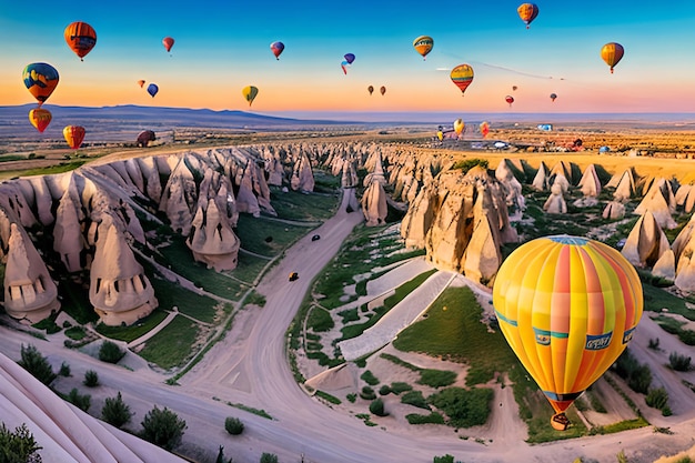 Kleurige luchtballonnen voor de lancering in het nationale park goreme cappadocië turkije