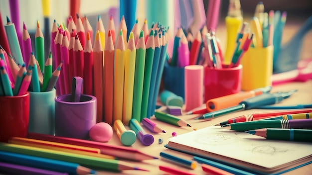 Kleurige pennen en potloden