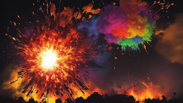 Kleurige poederexplosie op donkere achtergrond