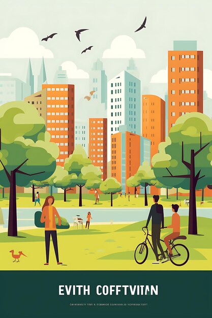 Foto kleurige poster urban wildlife cohabitation awareness city grays urban park creatieve concept ideeën