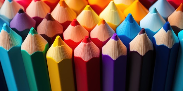 Kleurige potloden wijzen naar boven, klaar om creativiteit te ontketenen.