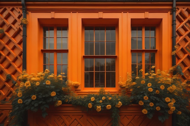 Kleurige ramen van een typisch huis in de stad