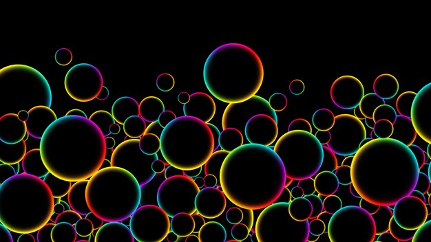 Kleurige regenboog willekeurige vliegende lichtgevende drijvende ballen gloeiende cirkels bollen of bubbels