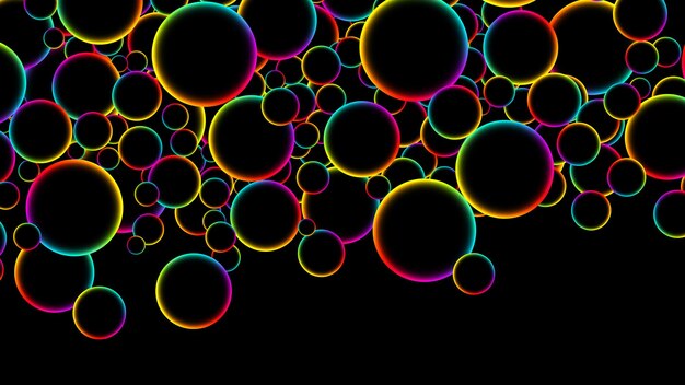 Kleurige regenboog willekeurige vliegende lichtgevende drijvende ballen gloeiende cirkels bollen of bubbels