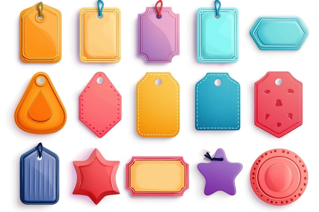 Foto kleurige tags en tags op een witte achtergrond perfect voor het organiseren en categoriseren van items ideaal voor gebruik in zakelijke presentaties en marketingmateriaal